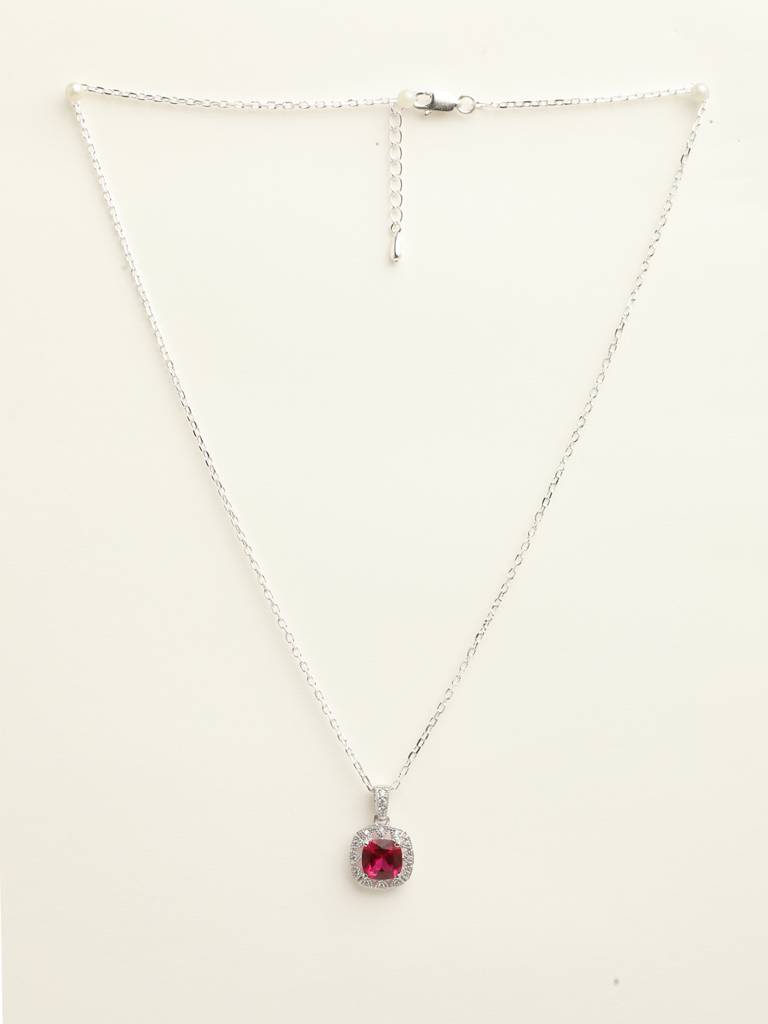 92.5 Sterling Silver Rhodium Plated Swiss Zirconia Blood Red Cushion Pendant With Chain Gift For Women & Girls : CSCLRP2CU_RU