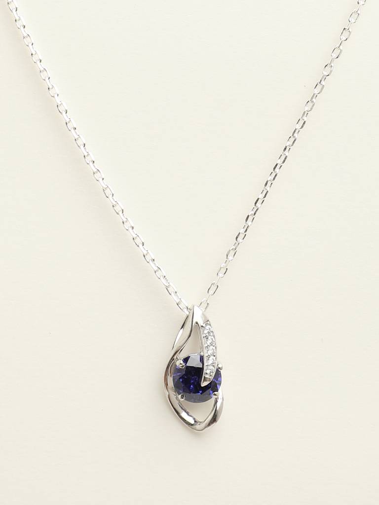 92.5 Sterling Silver Rhodium Plated Swiss Zirconia Royal Blue Eye Pendant With Chain Gift For Women & Girls : CSCLRP3RD_BS