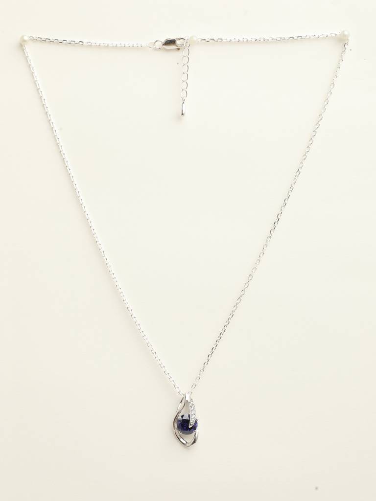 92.5 Sterling Silver Rhodium Plated Swiss Zirconia Royal Blue Eye Pendant With Chain Gift For Women & Girls : CSCLRP3RD_BS