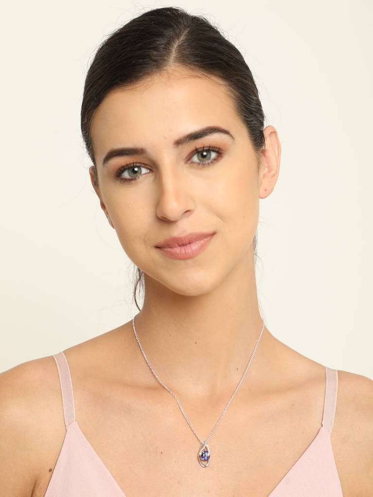 92.5 Sterling Silver Rhodium Plated Swiss Zirconia Royal Blue Eye Pendant With Chain Gift For Women & Girls : CSCLRP3RD_BS
