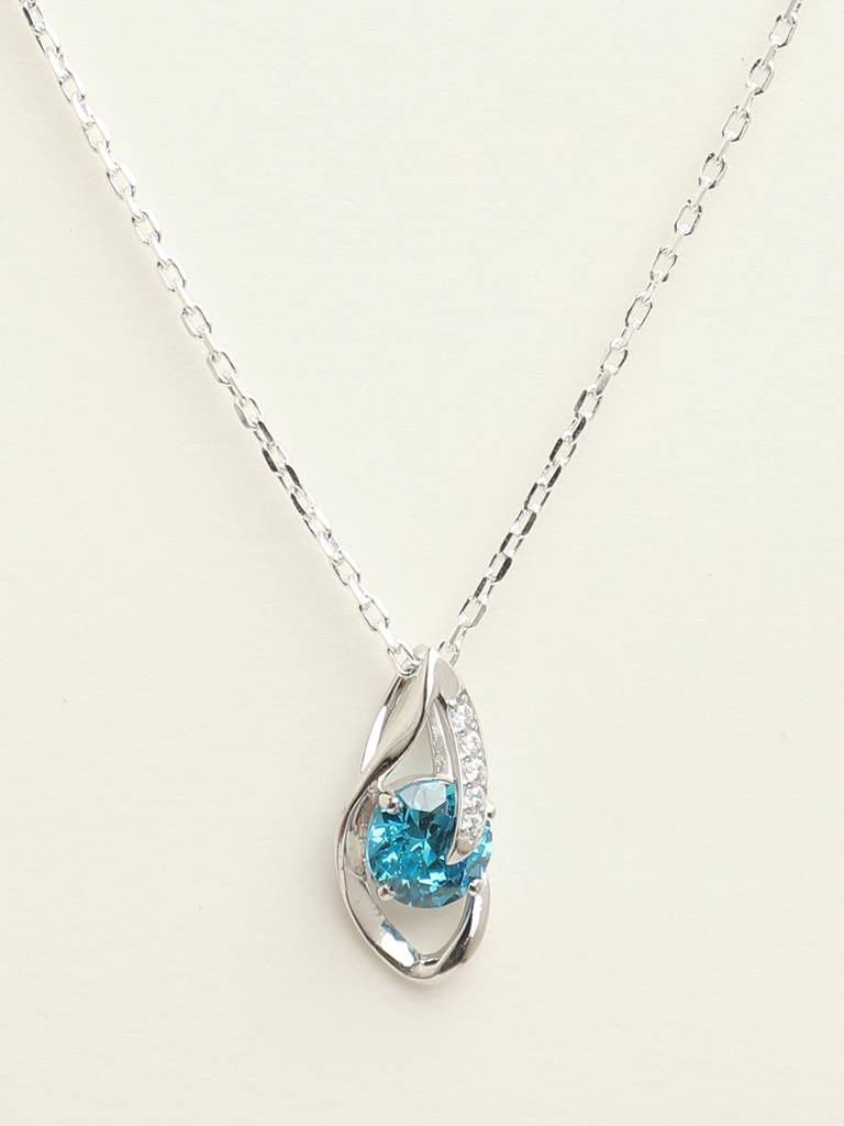 92.5 Sterling Silver Rhodium Plated Swiss Zirconia Sky Blue Eye Pendant With Chain Gift For Women & Girls : CSCLRP3RD_BT