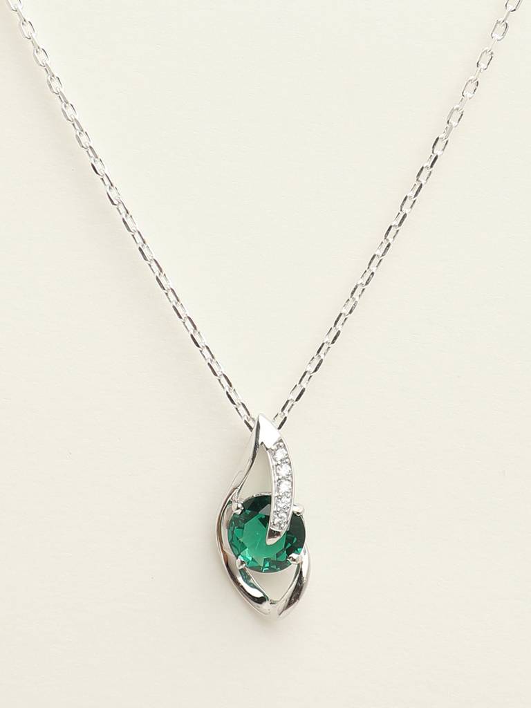 92.5 Sterling Silver Rhodium Plated Swiss Zirconia Dark Green Eye Pendant With Chain Gift For Women & Girls : CSCLRP3RD_EM