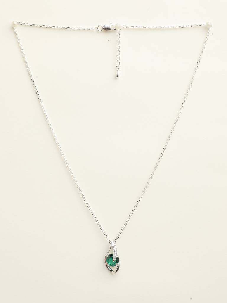 92.5 Sterling Silver Rhodium Plated Swiss Zirconia Dark Green Eye Pendant With Chain Gift For Women & Girls : CSCLRP3RD_EM