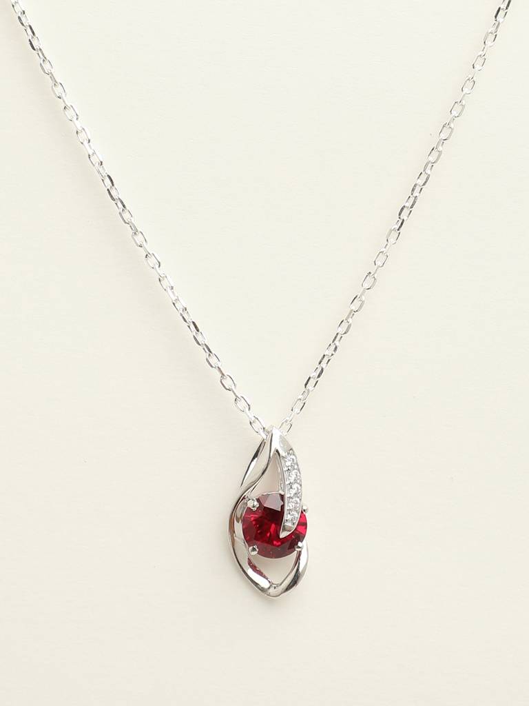 92.5 Sterling Silver Rhodium Plated Swiss Zirconia Blood Red Eye Pendant With Chain Gift For Women & Girls : CSCLRP3RD_RU
