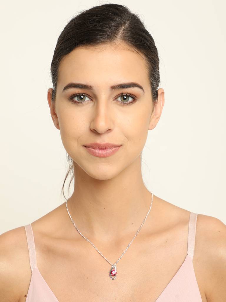 92.5 Sterling Silver Rhodium Plated Swiss Zirconia Blood Red Eye Pendant With Chain Gift For Women & Girls : CSCLRP3RD_RU