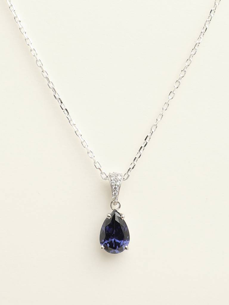 92.5 Sterling Silver Rhodium Plated Swiss Zirconia Royal Blue Tear Drop Pendant With Chain Gift For Women & Girls : CSCLRP4PR_BS