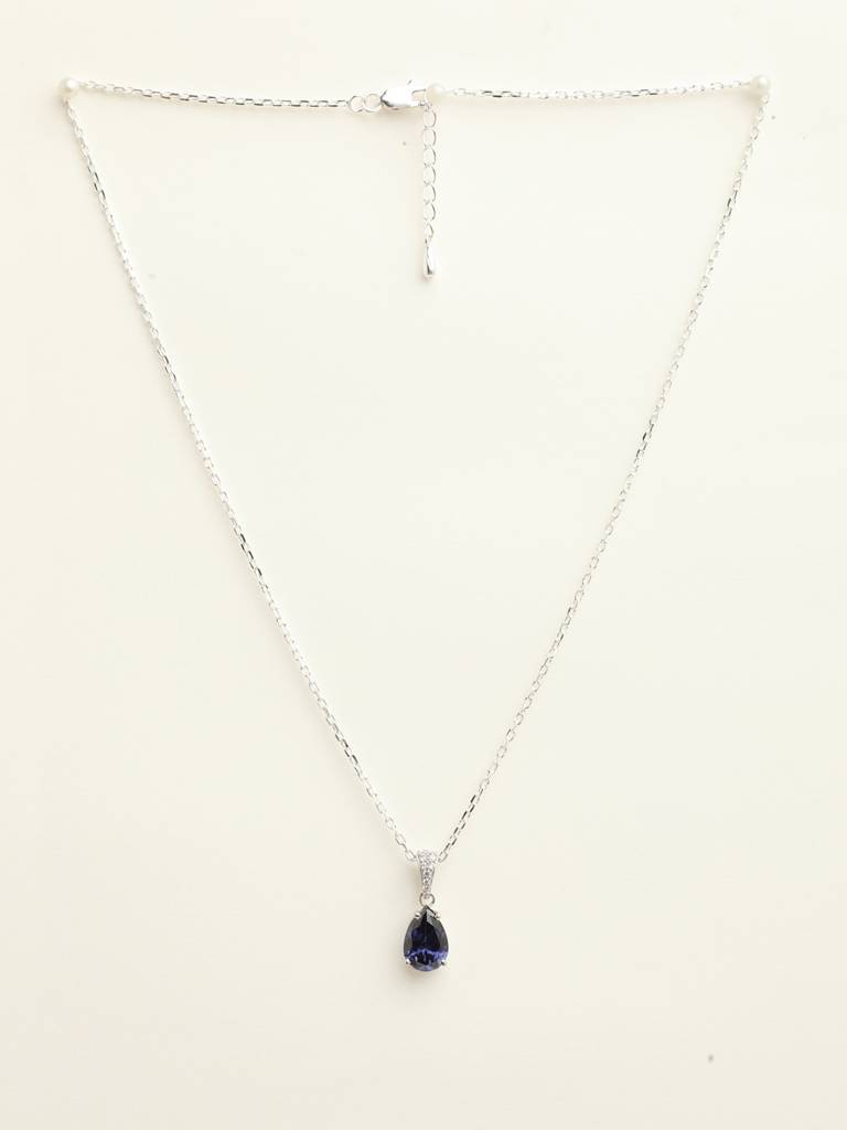 92.5 Sterling Silver Rhodium Plated Swiss Zirconia Royal Blue Tear Drop Pendant With Chain Gift For Women & Girls : CSCLRP4PR_BS