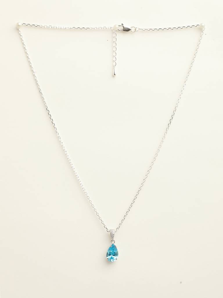 92.5 Sterling Silver Rhodium Plated Swiss Zirconia Sky Blue Tear Drop Pendant With Chain Gift For Women & Girls : CSCLRP4PR_BT