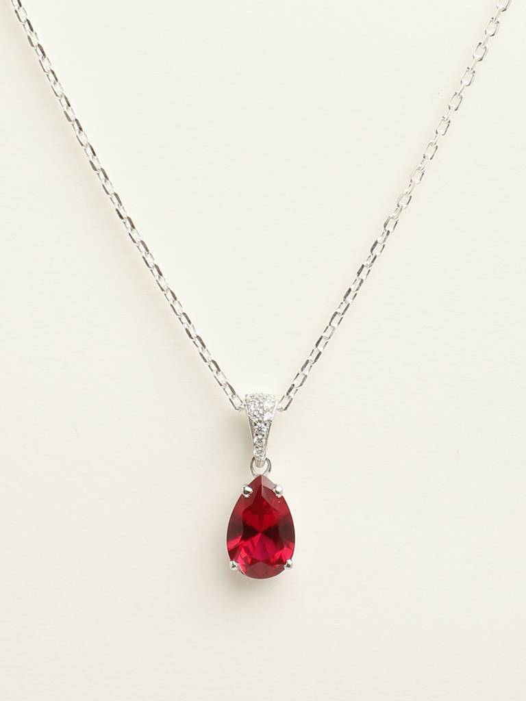 92.5 Sterling Silver Rhodium Plated Swiss Zirconia Blood Red Tear Drop Pendant With Chain Gift For Women & Girls : CSCLRP4PR_RU