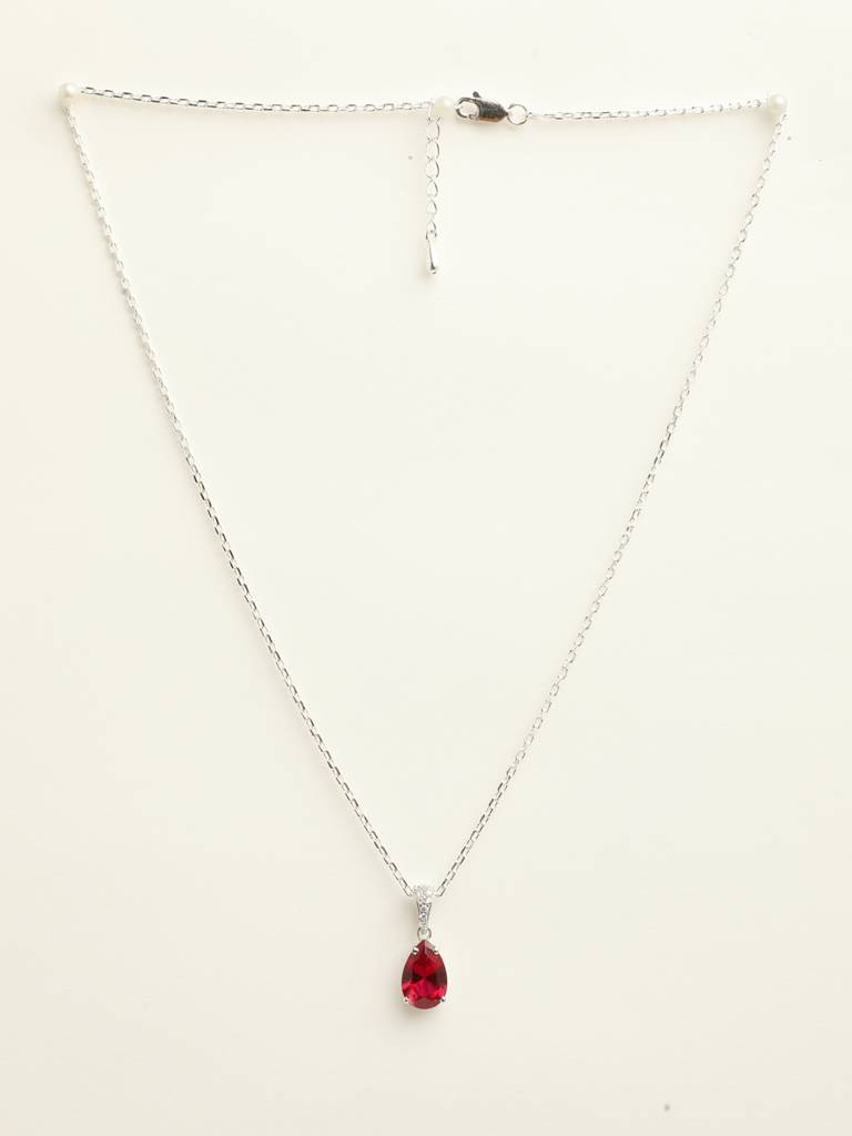 92.5 Sterling Silver Rhodium Plated Swiss Zirconia Blood Red Tear Drop Pendant With Chain Gift For Women & Girls : CSCLRP4PR_RU