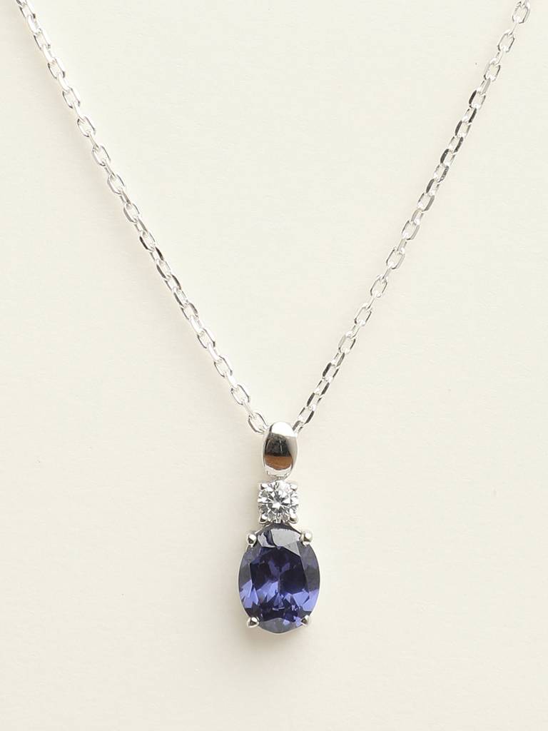 92.5 Sterling Silver Rhodium Plated Swiss Zirconia Royal Blue Oval Pendant With Chain Gift For Women & Girls : CSCLRP5OV_BS