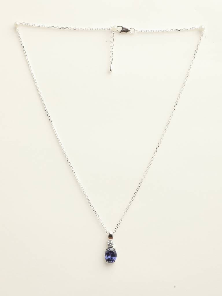 92.5 Sterling Silver Rhodium Plated Swiss Zirconia Royal Blue Oval Pendant With Chain Gift For Women & Girls : CSCLRP5OV_BS