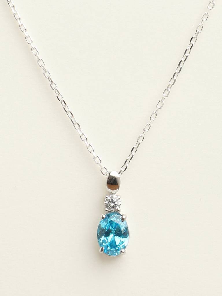 92.5 Sterling Silver Rhodium Plated Swiss Zirconia Sky Blue Oval Pendant With Chain Gift For Women & Girls : CSCLRP5OV_BT