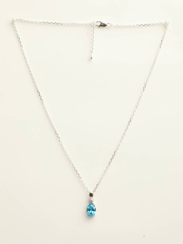 92.5 Sterling Silver Rhodium Plated Swiss Zirconia Sky Blue Oval Pendant With Chain Gift For Women & Girls : CSCLRP5OV_BT