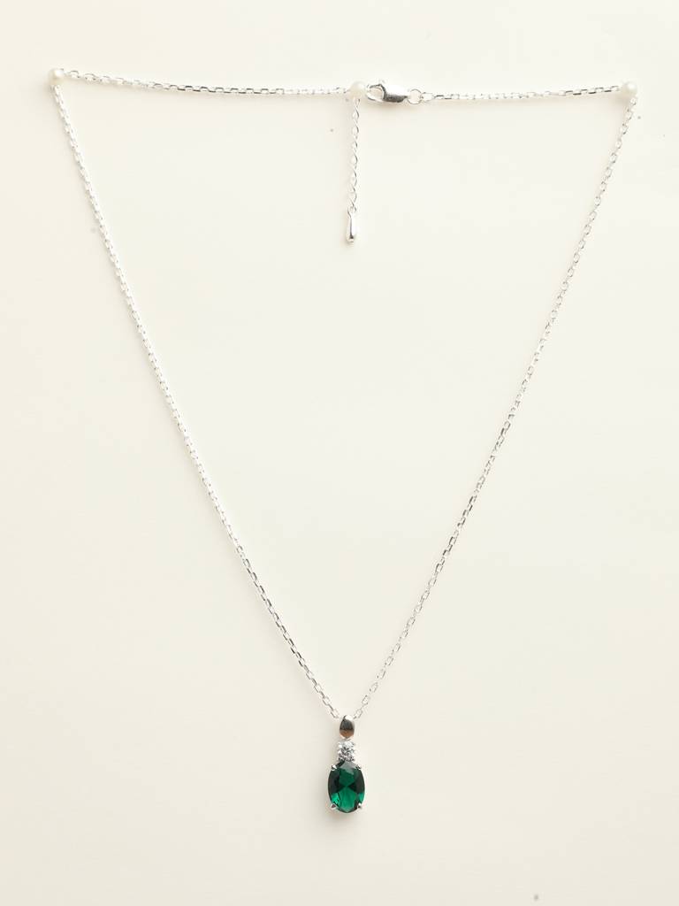 92.5 Sterling Silver Rhodium Plated Swiss Zirconia Dark Green Oval Pendant With Chain Gift For Women & Girls : CSCLRP5OV_EM
