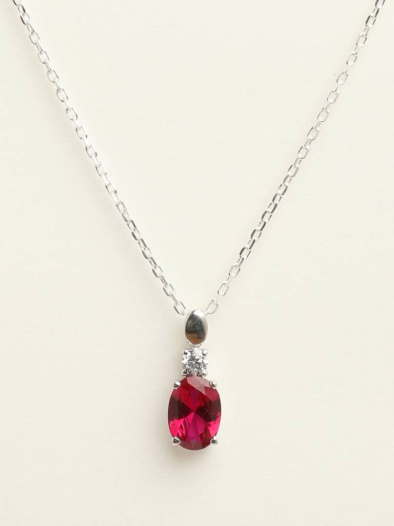 92.5 Sterling Silver Rhodium Plated Swiss Zirconia Blood Red Oval Pendant With Chain Gift For Women & Girls : CSCLRP5OV_RU