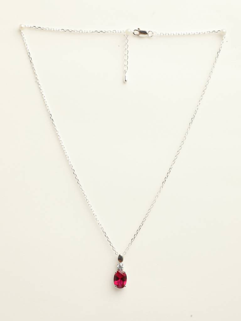 92.5 Sterling Silver Rhodium Plated Swiss Zirconia Blood Red Oval Pendant With Chain Gift For Women & Girls : CSCLRP5OV_RU