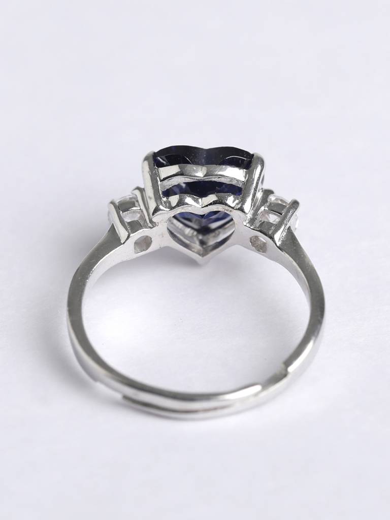 925 Sterling Silver Rhodium Plated Swiss Zirconia Royal Blue Heart Ring With Adjustable Band Gift For Women & G : CSCLRR1HT_BS