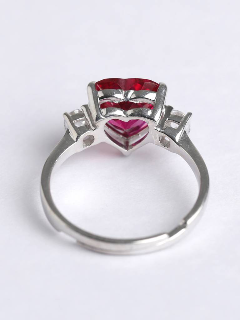 925 Sterling Silver Rhodium Plated Swiss Zirconia Blood Red Heart Ring With Adjustable Band Gift For Women & Gi : CSCLRR1HT_RU