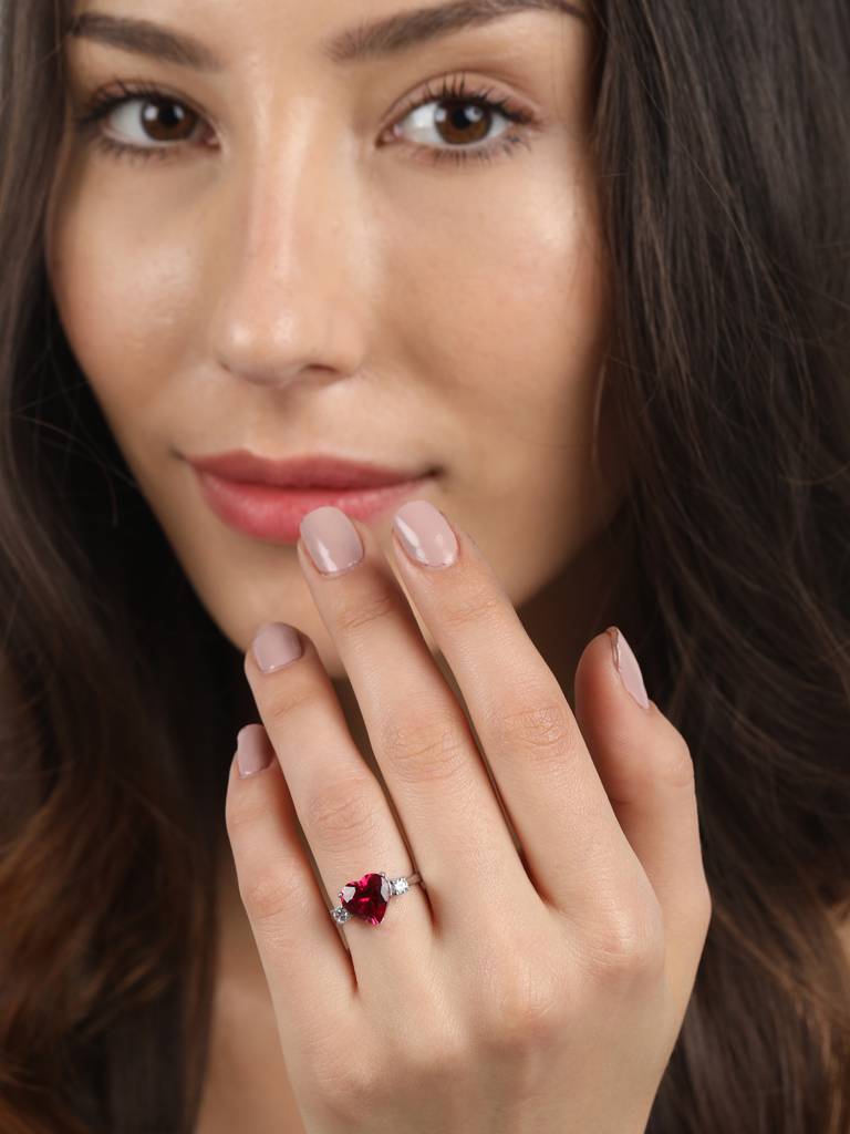925 Sterling Silver Rhodium Plated Swiss Zirconia Blood Red Heart Ring With Adjustable Band Gift For Women & Gi : CSCLRR1HT_RU