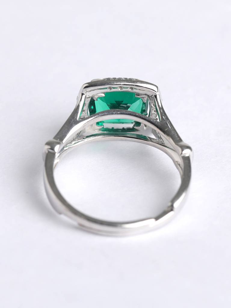 925 Sterling Silver Rhodium Plated Swiss Zirconia Dark Green Cushion Ring With Adjustable Band Gift For Women & : CSCLRR2CU_EM
