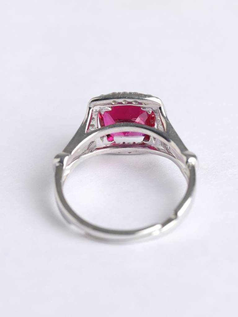 925 Sterling Silver Rhodium Plated Swiss Zirconia Blood Red Cushion Ring With Adjustable Band Gift For Women &  : CSCLRR2CU_RU