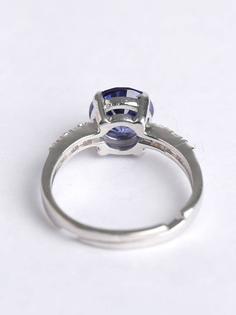 925 Sterling Silver Rhodium Plated Swiss Zirconia Royal Blue Eye Ring With Adjustable Band Gift For Women & Girls : CSCLRR3RD_BS