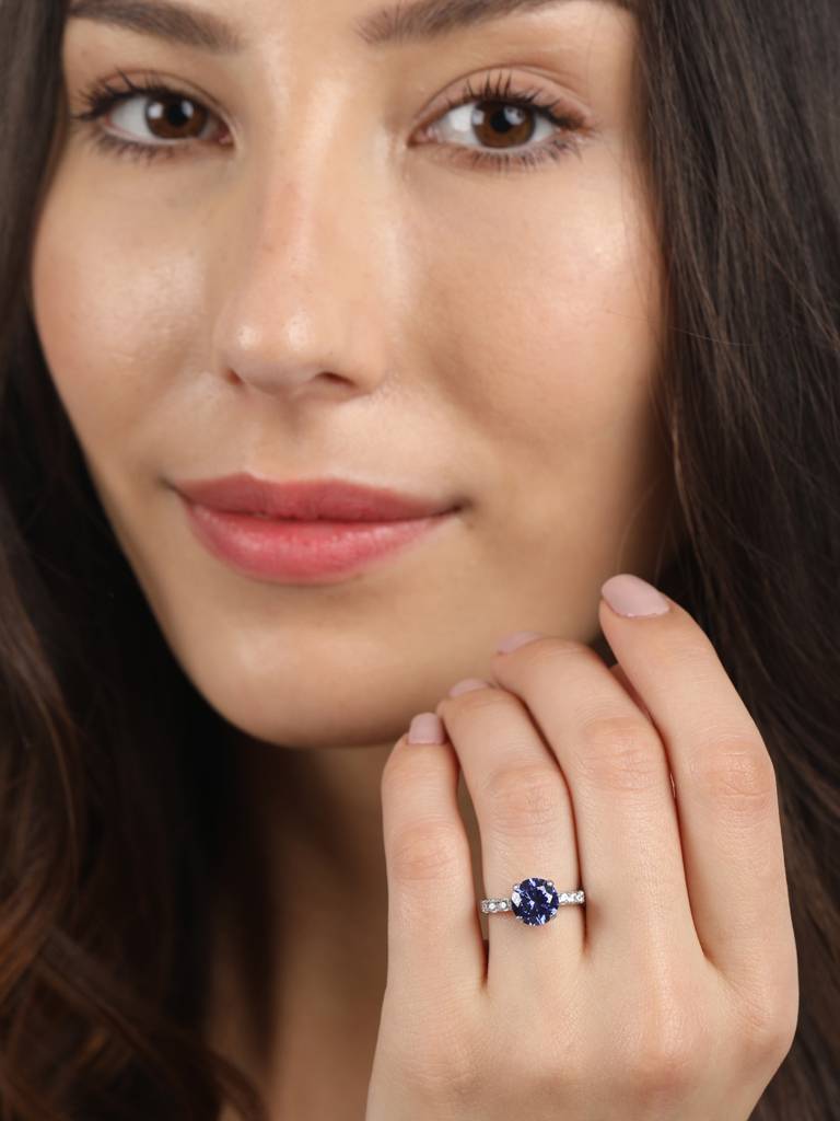 925 Sterling Silver Rhodium Plated Swiss Zirconia Royal Blue Eye Ring With Adjustable Band Gift For Women & Girls : CSCLRR3RD_BS