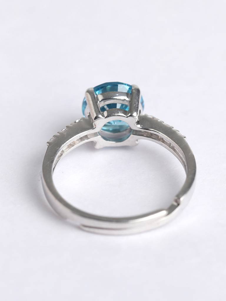 925 Sterling Silver Rhodium Plated Swiss Zirconia Sky Blue Eye Ring With Adjustable Band Gift For Women & Girls : CSCLRR3RD_BT