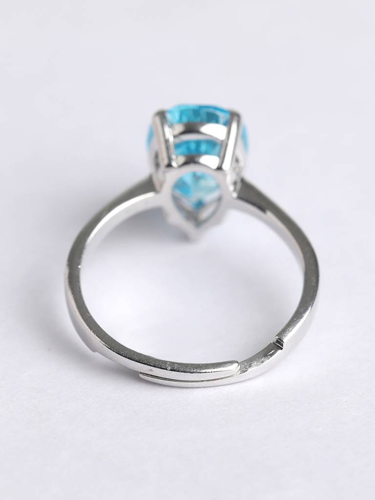 925 Sterling Silver Rhodium Plated Swiss Zirconia Sky Blue Tear Drop Ring With Adjustable Band Gift For Women & : CSCLRR4PR_BT