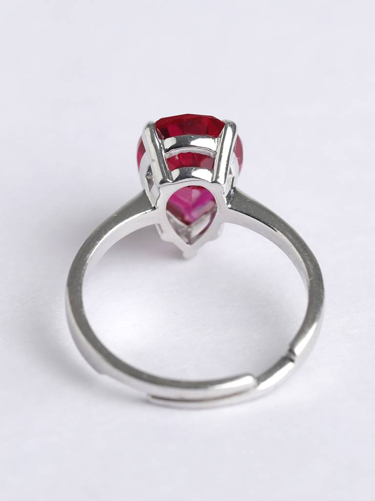 925 Sterling Silver Rhodium Plated Swiss Zirconia Blood Red Tear Drop Ring With Adjustable Band Gift For Women  : CSCLRR4PR_RU