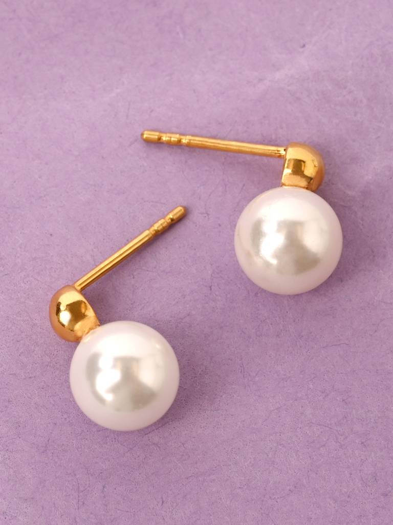 925 Sterling Silver Gold Plated Pearl Ball Studs Earrings Gift For Women & Girls : CSE10