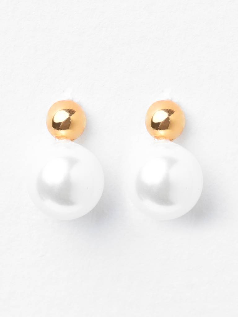 925 Sterling Silver Gold Plated Pearl Ball Studs Earrings Gift For Women & Girls : CSE10