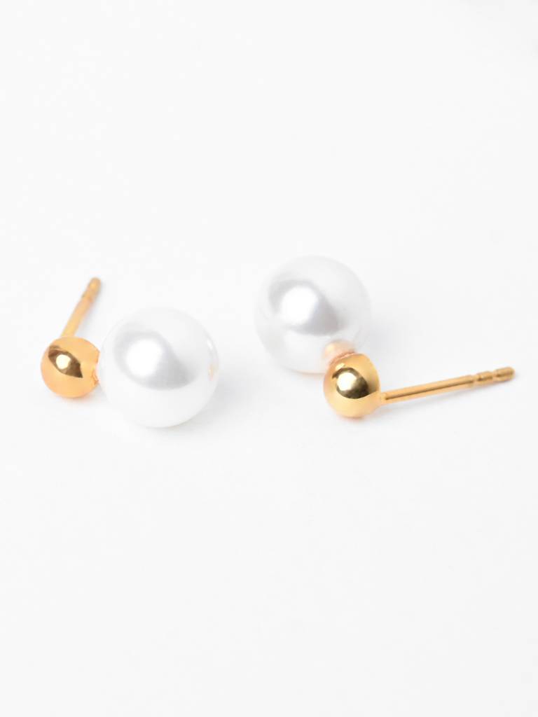 925 Sterling Silver Gold Plated Pearl Ball Studs Earrings Gift For Women & Girls : CSE10
