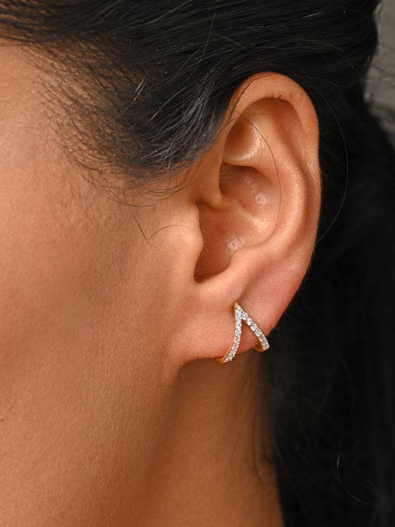925 Sterling Silver Gold Rhodium Plated Swiss Zirconia Huggies Earrings Gift For Women & Girls : CSE14