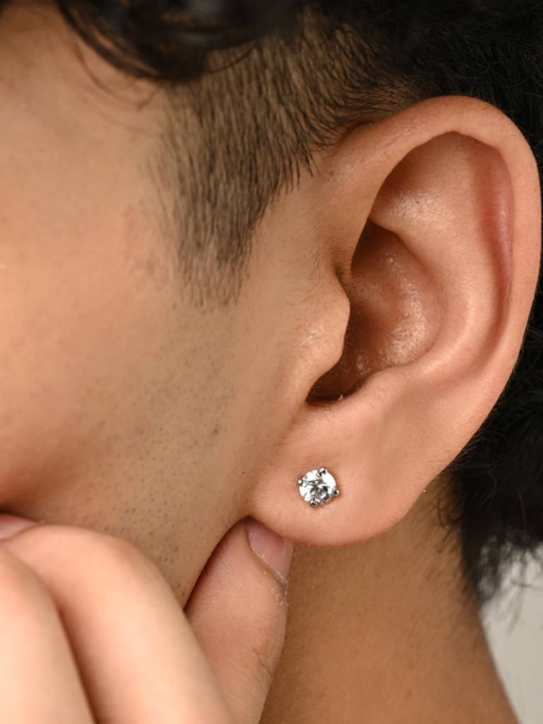 Clara 925 Sterling Silver Round Solitaire Mm Stud Men Earring Gift For  Men Boys (1 Piece) Sterling Silver Silver