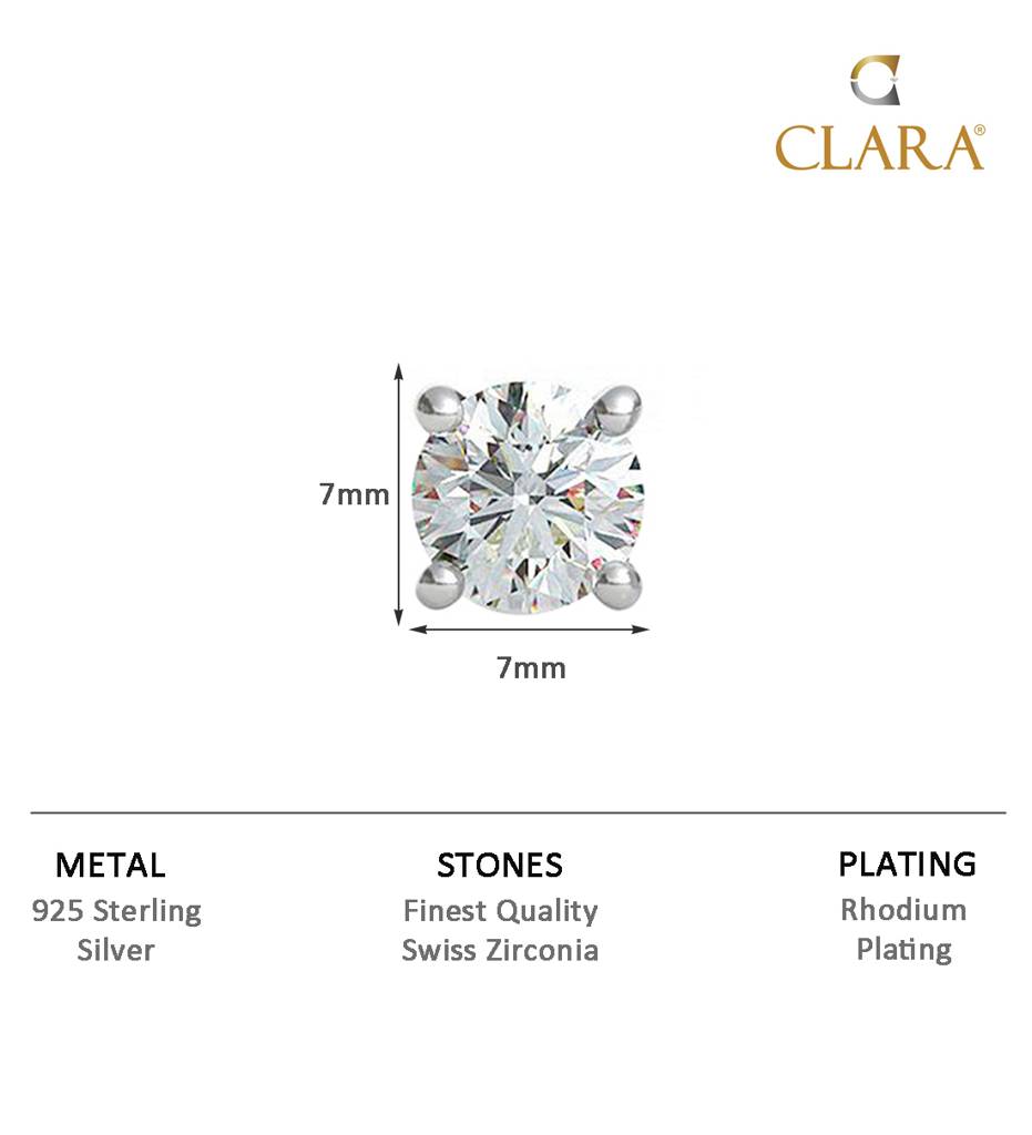 Clara 925 Pure Sterling Silver Round Solitaire 7 Mm Stud Men Earring Gift For Men & Boys (1 Piece) : CSE15PC1_7