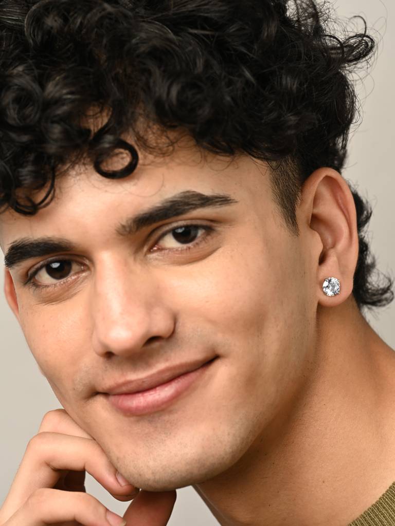 Clara 925 Pure Sterling Silver Round Solitaire 9 Mm Stud Men Earring Gift For Men & Boys (1 Piece) : CSE15PC1_9