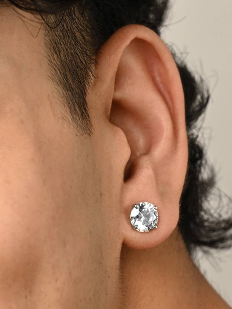 Clara 925 Pure Sterling Silver Round Solitaire 9 Mm Stud Men Earring Gift For Men & Boys (1 Piece) : CSE15PC1_9