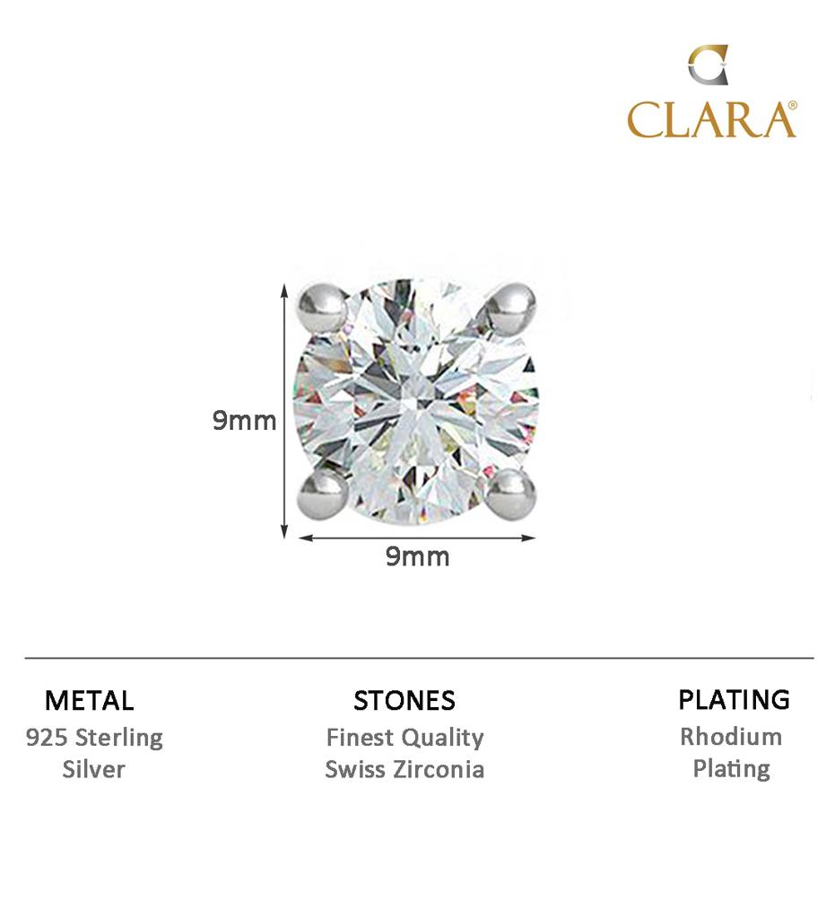 Clara 925 Pure Sterling Silver Round Solitaire 9 Mm Stud Men Earring Gift For Men & Boys (1 Piece) : CSE15PC1_9