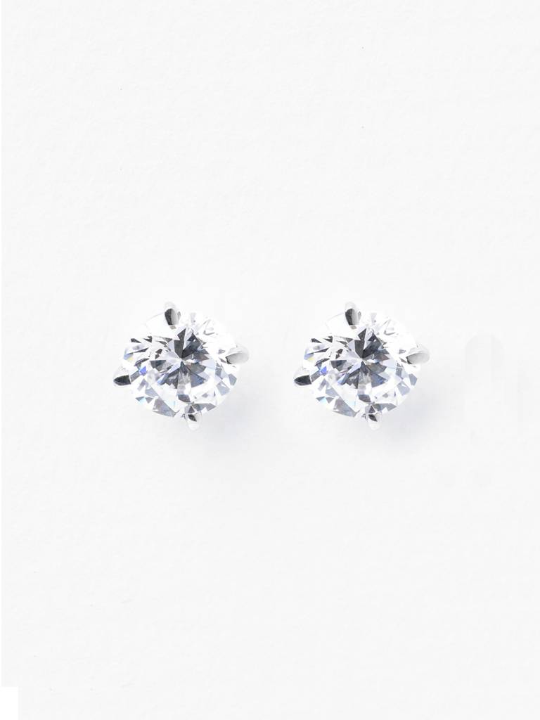925 Pure Sterling Silver Rhodium Plated Swiss Zirconia Round Solitaire 5 Mm Studs Earrings White For Girls Kids Wome : CSE15_5