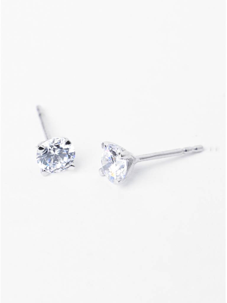 925 Pure Sterling Silver Rhodium Plated Swiss Zirconia Round Solitaire 5 Mm Studs Earrings White For Girls Kids Wome : CSE15_5