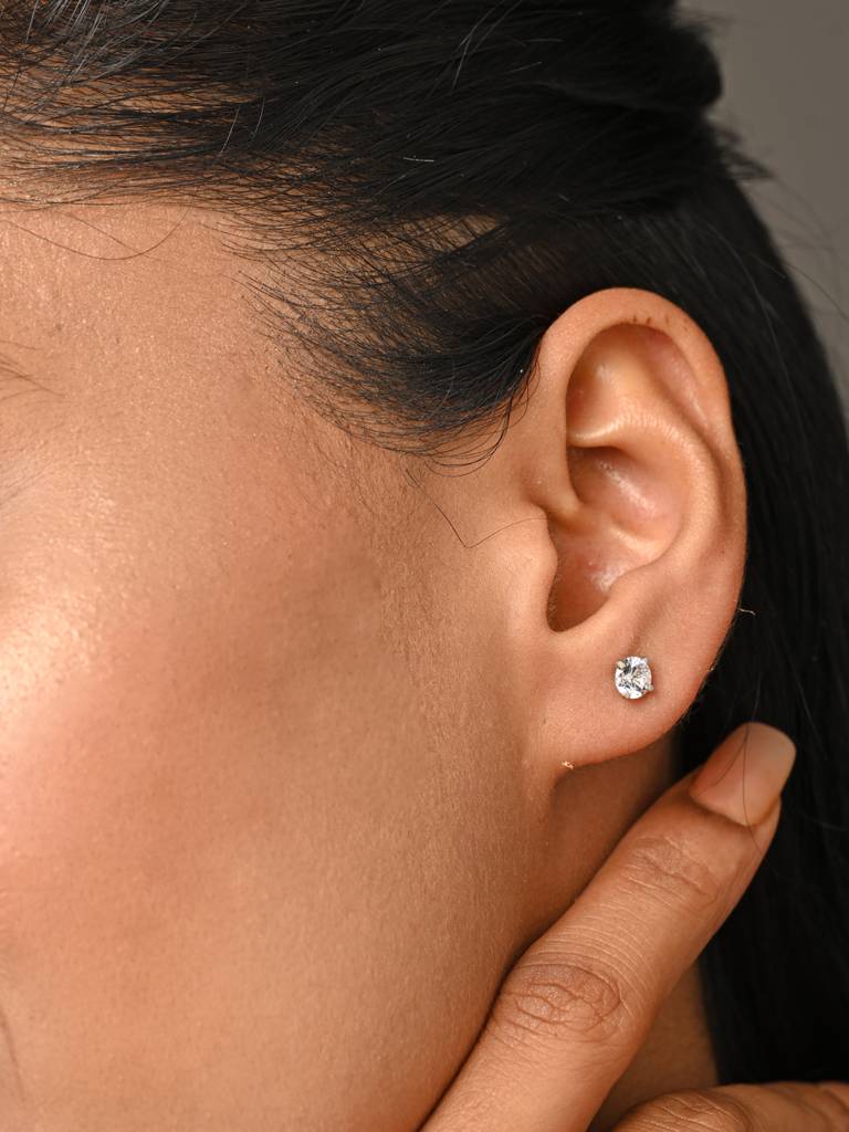 925 Pure Sterling Silver Rhodium Plated Swiss Zirconia Round Solitaire 5 Mm Studs Earrings White For Girls Kids Wome : CSE15_5