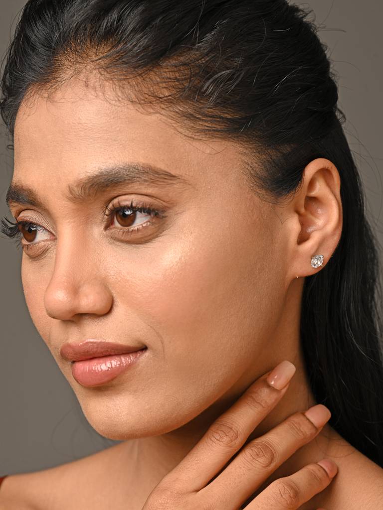 925 Pure Sterling Silver Rhodium Plated Swiss Zirconia Round Solitaire 7 Mm Studs Earrings White For Girls Kids Wome : CSE15_7