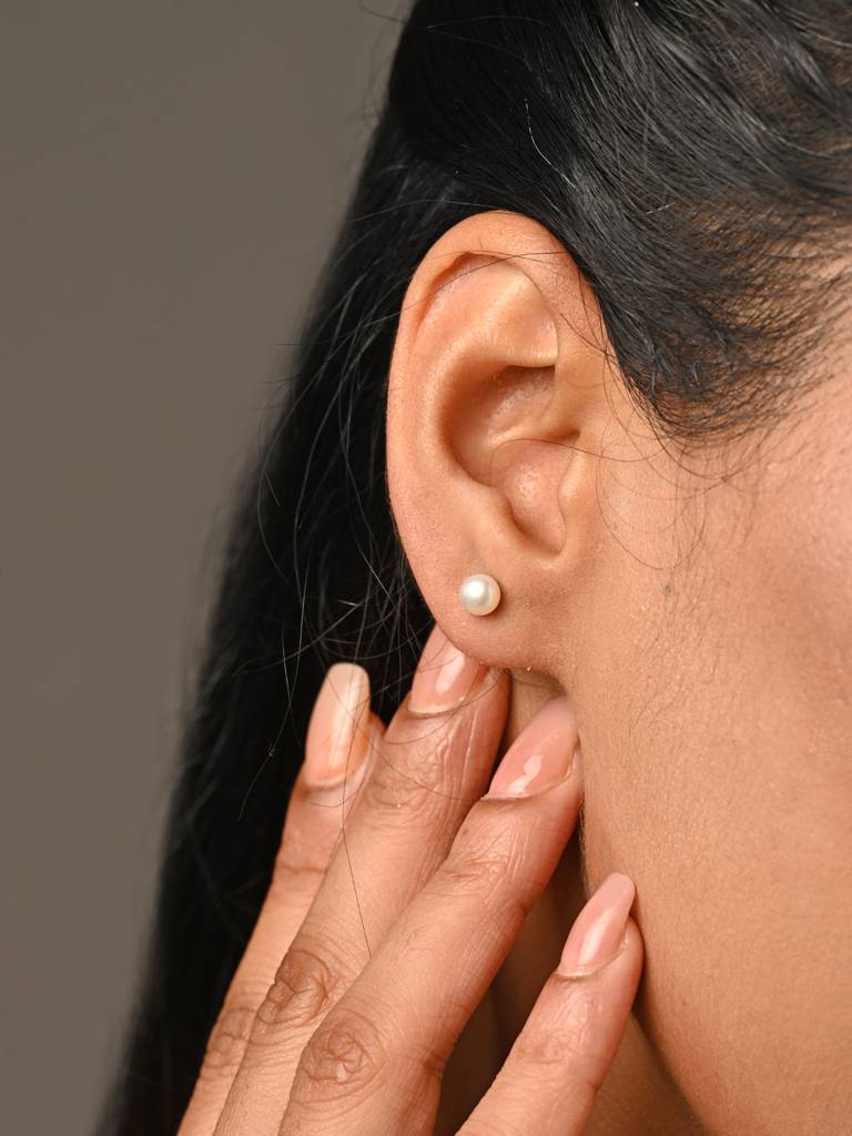925 Pure Sterling Silver Rhodium Plated Real White Pearl 5 Mm Studs Earrings Gift For Women & Girls : CSE16_5