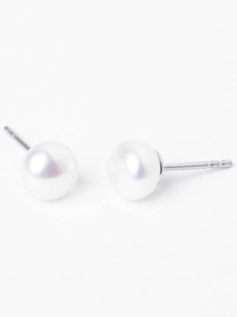 925 Pure Sterling Silver Rhodium Plated Real White Pearl 7 Mm Studs Earrings Gift For Women & Girls : CSE16_7