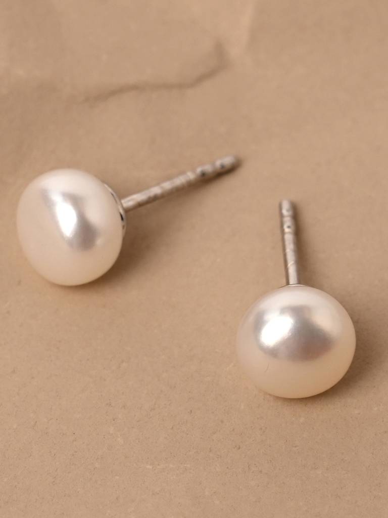 925 Pure Sterling Silver Rhodium Plated Real White Pearl 9 Mm Studs Earrings Gift For Women & Girls : CSE16_9