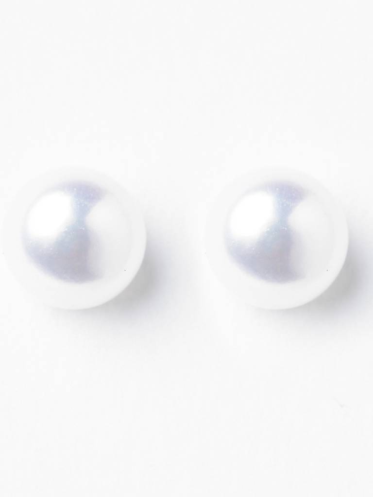 925 Pure Sterling Silver Rhodium Plated Real White Pearl 9 Mm Studs Earrings Gift For Women & Girls : CSE16_9