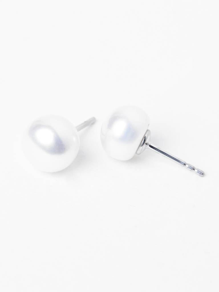 925 Pure Sterling Silver Rhodium Plated Real White Pearl 9 Mm Studs Earrings Gift For Women & Girls : CSE16_9