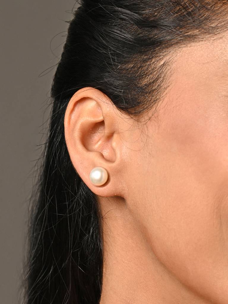 925 Pure Sterling Silver Rhodium Plated Real White Pearl 9 Mm Studs Earrings Gift For Women & Girls : CSE16_9